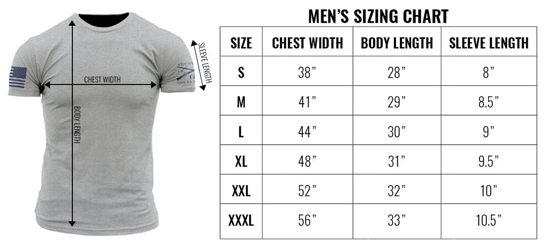 Size Chart - Gallardo Firearms Training - Porterville CA