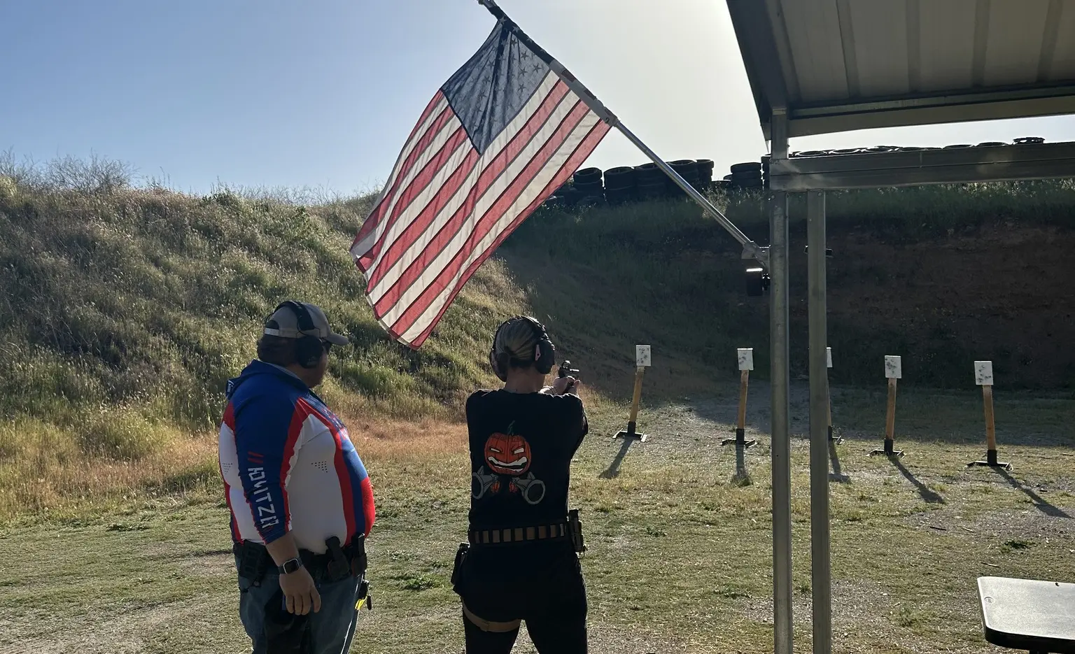 Target Practice shooting steel targets under American flag